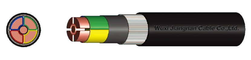 0.6-1KV VV32 4+1 Core Copper Conductor PVC Insulated Steel Wire Armoured PVC Sheathed Power Cable