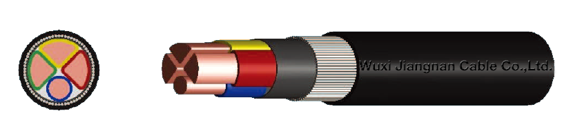 0.6-1KV WDZ-YJY33 3+1 Core Copper Conductor XLPE Insulated Steel Wire Armoured Polyolefin Sheathed LSZH Power Cable