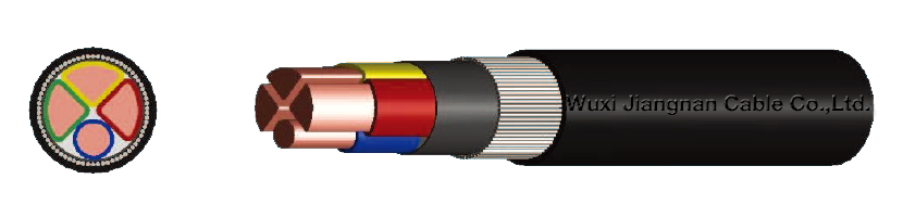 0.6-1KV WDZ-YJY43 3+1 Core Copper Conductor XLPE Insulated Heavy Steel Wire Armoured Polyolefin Sheathed LSZH Power Cable