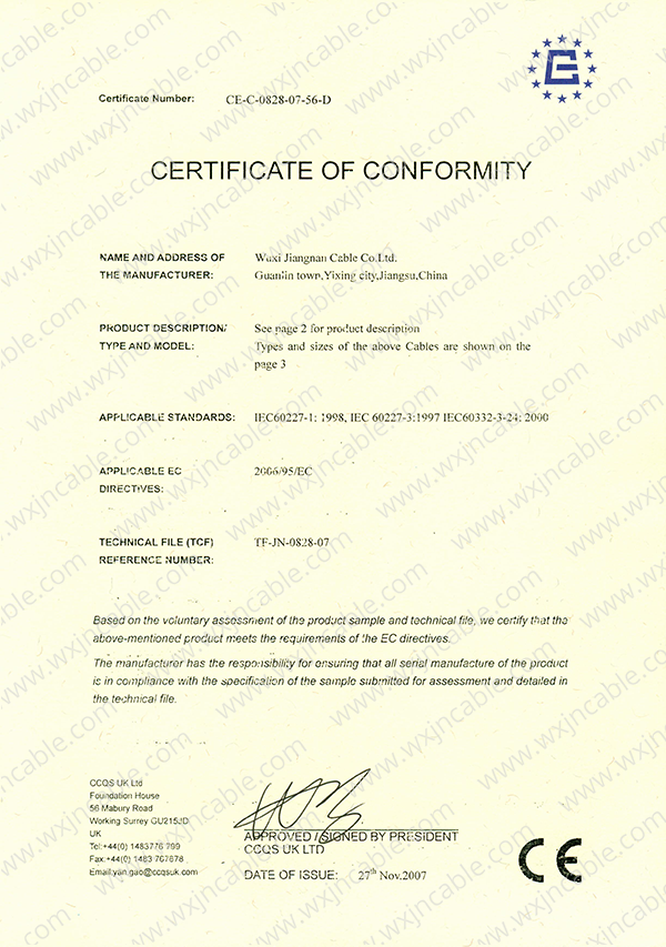 CE certificate Control Cable and PVC insulated Cable