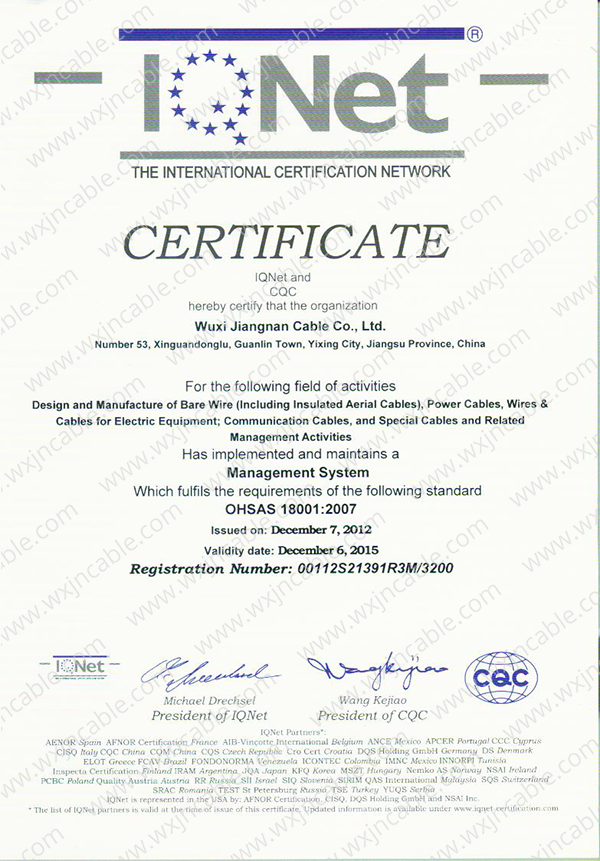Certificate ISO 18001 Of IQNet